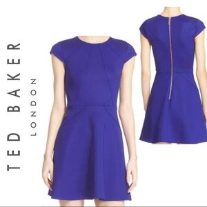 NWT $248~TED BAKER~Bright Blue Fit & Flare Skater Dress~US Size 14 /Ted Size 4